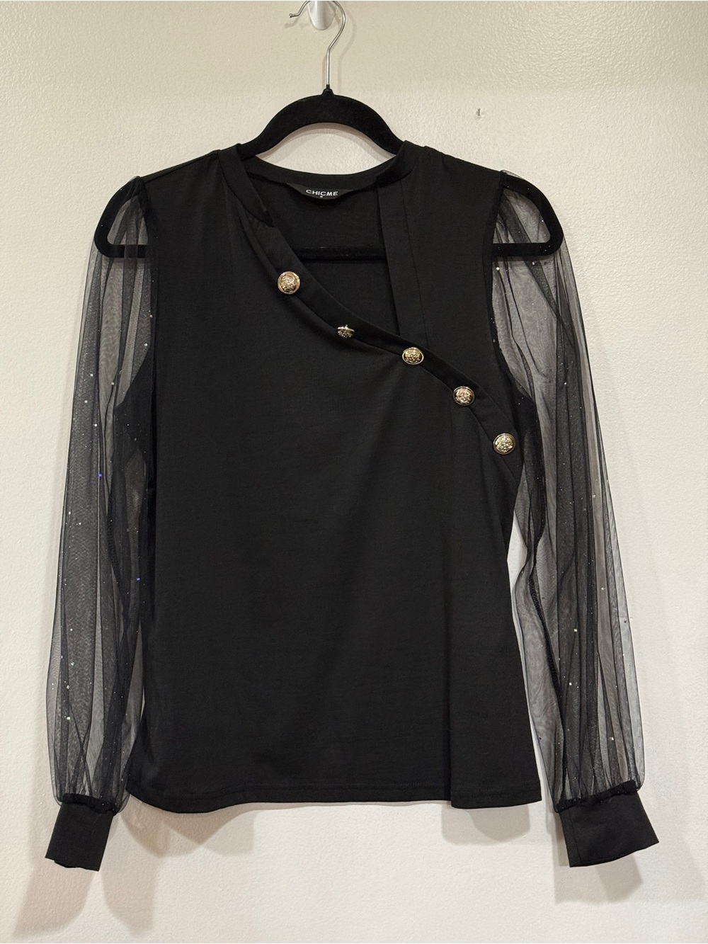 Whimsigoth Celestial Womens Medium Long Sleeve Indie Sleaze Sheer Faux Buttons